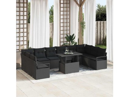 Sada zahradních pohovek s polštářem 11 pcs Černá polyratan 3348899