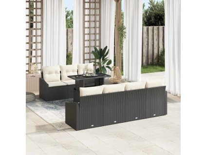 Sada zahradních pohovek 8 pcs Černá a krémová polyratan 3348943