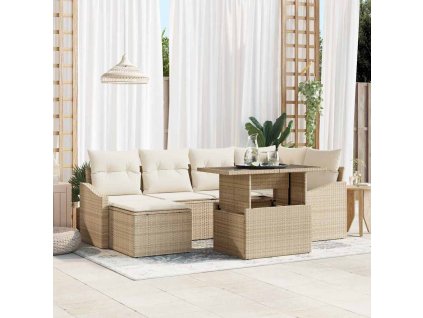 Sada zahradních pohovek s polštářem 7 pcs béžová a krémová 3349037