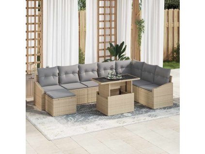 Set pohovek s polštářem 9 pcs Béžová a Světle šedá polyratan 3349056