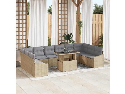 Set pohovek s polštářem 11 pcs Béžová a Světle šedá polyratan 3349076