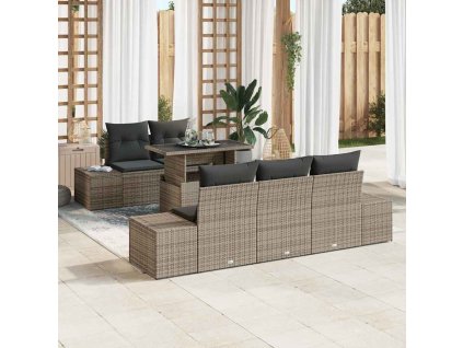 Set pohovek s polštářem 6 pcs Šedá polyratan 3349095