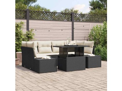 Set pohovek s polštářem 7 pcs Černá a krémová polyratan 3349113