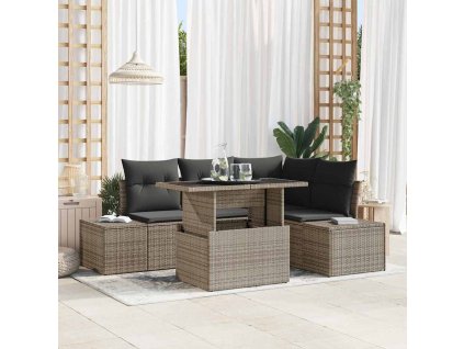 Sada zahradních pohovek s polštářem 5 pcs Šedá polyratan 3349175