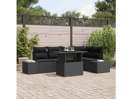 Sada zahradních pohovek s polštářem 6 pcs Černá Poly ratan 3349189