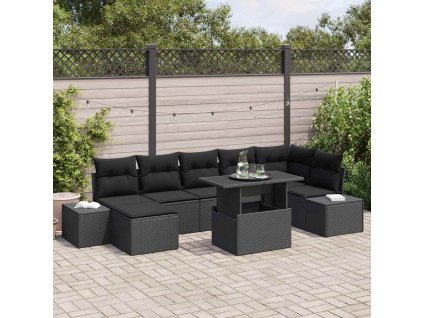 Sada zahradních pohovek s polštářem 8 pcs Černá 3349229