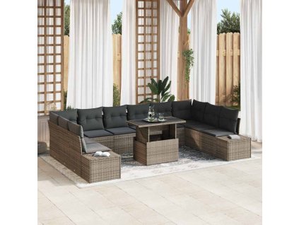 Sada zahradních pohovek s polštářem s úložištěm 11 pcs Šedá 3349255