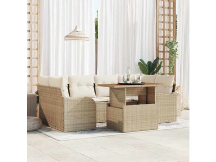 Sada zahradních pohovek s polštářem 7 pcs béžová a krémová 3349413