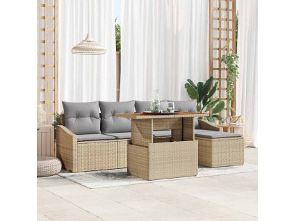 Zahradní jídelní souprava s polštářem 6 pcs Beige a šedá 3349825