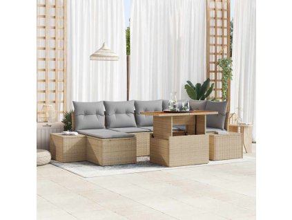 Zahradní jídelní souprava s polštářem 7 pcs Beige a šedá 3349986