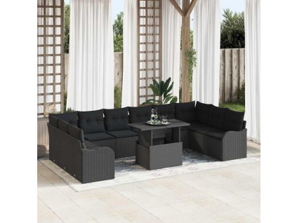 Sada zahradních pohovek s polštářem 11 pcs Černá Poly ratan 3348539