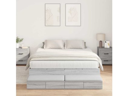 Rám postele s úložným prostorem se zásuvkou Šedá Sonoma 135 cm 3335706