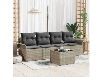 Set pohovek s polštářem 5 pcs Světle šedá polyratan 3345232