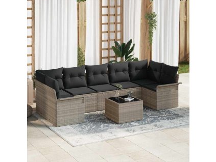 Sada zahradních pohovek s polštářem 8 pcs Světle šedá polyratan 3345282