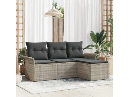 Set pohovek s polštářem 4 pcs Šedá polyratan 3345312