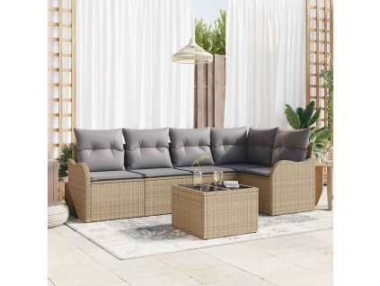 Sada zahradních pohovek s polštářem 6 pcs Béžová Poly ratan 3345710