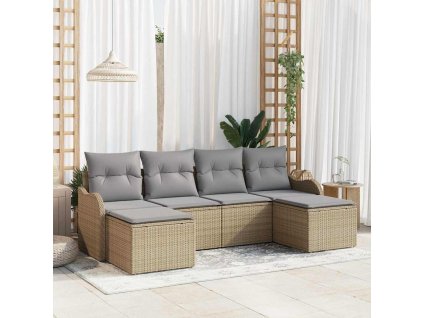 Sada zahradních pohovek s polštářem 6 pcs Béžová Poly ratan 3345810