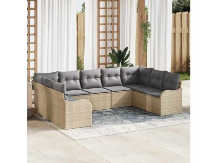 Sada zahradních pohovek s polštářem 9 pcs Béžová Poly ratan 3345860