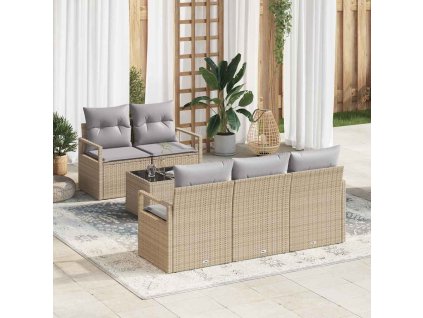 Set pohovek 6 pcs Beige a šedá polyratan 3346260