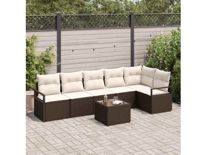 Set pohovek s polštářem 7 pcs Hnědá polyratan 3346408