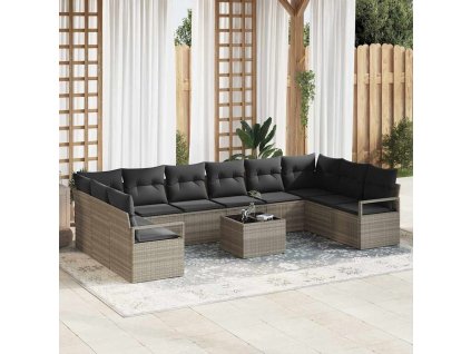 Set pohovek s polštářem 11 pcs Světle šedá polyratan 3346572