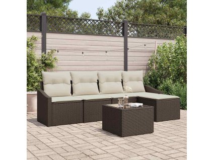 Set pohovek s polštářem 6 pcs Hnědá polyratan 3346688