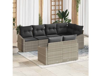 Set pohovek s polštářem 7 pcs Světle šedá polyratan 3346762