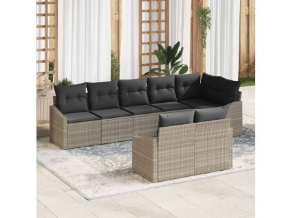 Set pohovek s polštářem 8 pcs Světle šedá polyratan 3346772