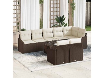 Set pohovek s polštářem 9 pcs Hnědá polyratan 3346778