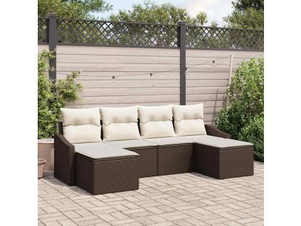 Set pohovek s polštářem 6 pcs Hnědá polyratan 3346828