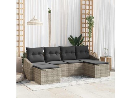 Set pohovek s polštářem 6 pcs Světle šedá polyratan 3346832