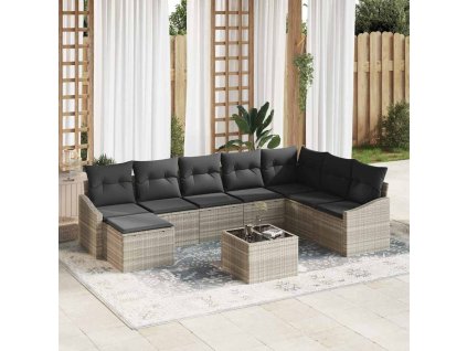 Set pohovek s polštářem 9 pcs Světle šedá polyratan 3346852