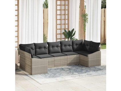 Set pohovek s polštářem 7 pcs Světle šedá polyratan 3346872