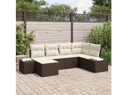 Sada zahradních pohovek 6 pcs Hnědá a krémová polyratan 3347128