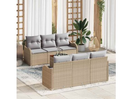 Sada zahradních pohovek 7 pcs Béžová Poly ratan 3347399