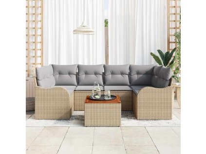 Sada zahradních pohovek s polštářem 7 pcs Béžová polyratan 3347406