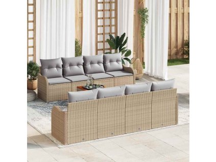 Sada zahradních pohovek 9 pcs Béžová Poly ratan 3347427