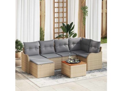 Sada zahradních pohovek 7 pcs Béžová Poly ratan 3347476
