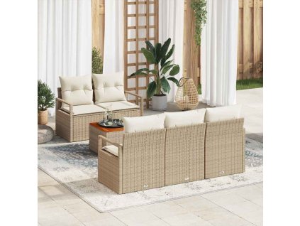Sada zahradních pohovek s polštářem 6 pcs Béžová Poly ratan 3347645