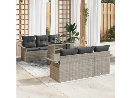 Sada zahradních pohovek s polštářem 7 pcs Světle šedá polyratan 3348208