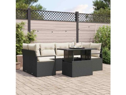 Set pohovek s polštářem 7 pcs Černá polyratan 3348753