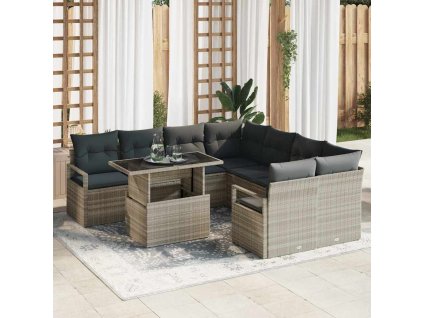 Sada zahradních pohovek s polštářem 9 pcs Světle šedá polyratan 3348798