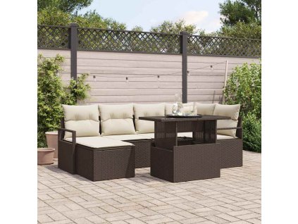 Sada zahradních pohovek s polštářem 7 pcs Hnědá a krémová 3348854