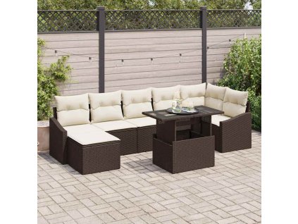 Sada zahradních pohovek 8 pcs Hnědá a krémová polyratan 3349044