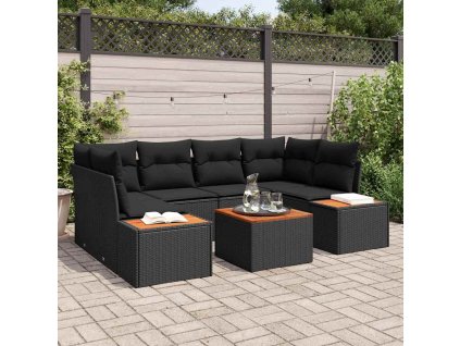 Sada zahradních pohovek s polštářem 7 pcs Černá Poly ratan 3348034