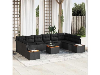 Sada zahradních pohovek s polštářem 11 pcs Černá polyratan 3348179