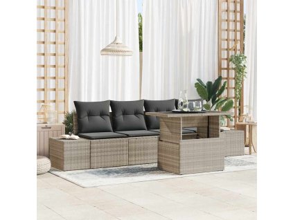 Set pohovek s polštářem 5 pcs Světle šedá polyratan 3349088