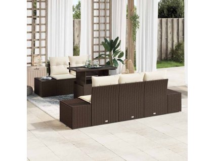 Set pohovek s polštářem 6 pcs Hnědá a krémová polyratan 3349094