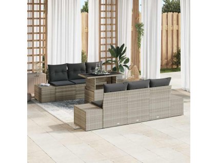 Set pohovek s polštářem 7 pcs Světle šedá polyratan 3349108