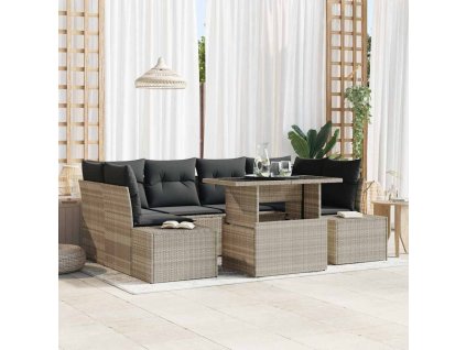 Set pohovek s polštářem 7 pcs Světle šedá polyratan 3349118